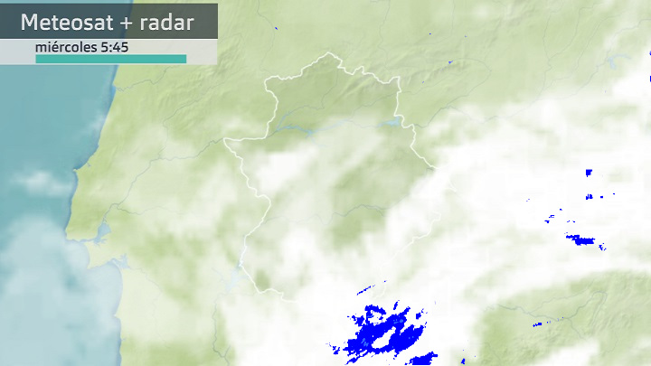 Imagen del Meteosat + radar meteorológico miércoles 6 de abril 5:45 h.