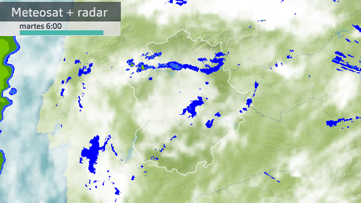 Imagen del Meteosat + radar meteorológico de hoy martes 25 de octubre 6 h.