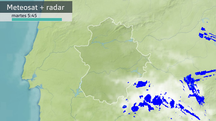 Imagen del Meteosat + radar meteorológico. Martes 7 de febrero 5:45 h.