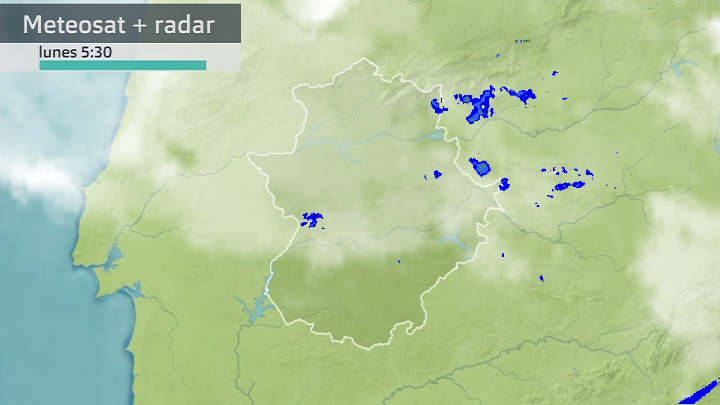 Imagen del Meteosat + radar meteorológico lunes 29 de mayo 5:30 h.