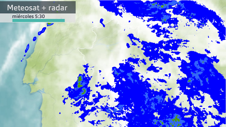 Imagen del Meteosat + radar meteorológico miércoles 7 de junio 5:30 h.
