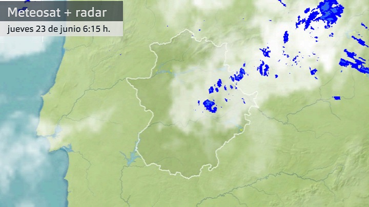 Imagen del Meteosat + radar jueves 23 de junio 6:15 h.