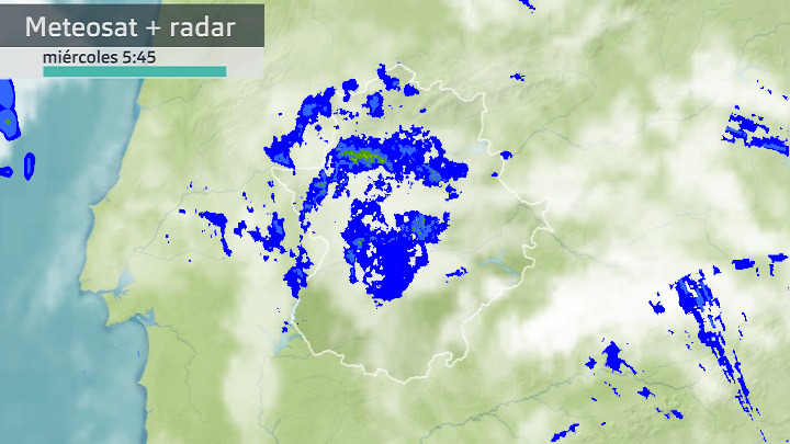 Imagen del Meteosat + radar meteorológico miércoles 8 de febrero 5:45 h.