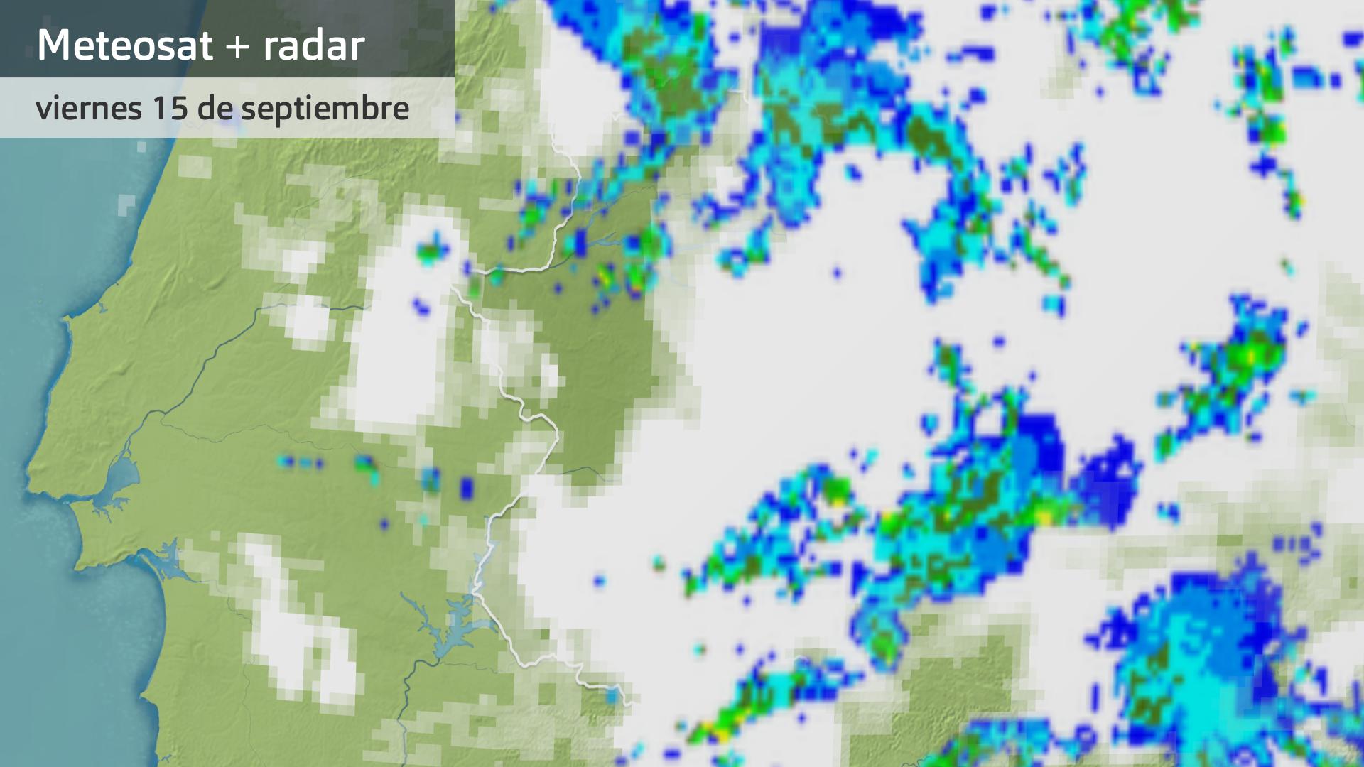 Imagen del Meteosat + radar meteorológico viernes 15 de septembre 5:15 h.