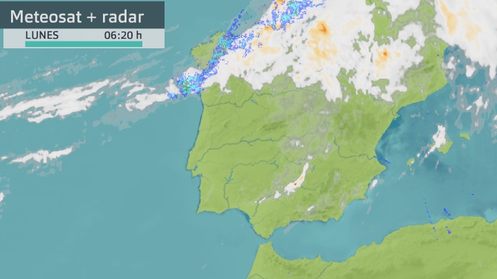 Imagen del Meteosat + radar (Aemet) lunes 27 de septiembre 6:20 h