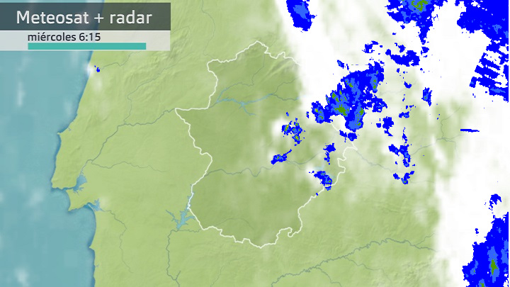 Imagen del Meteosat + radar meteorológico miércoles 27 de abril 6:15 h.