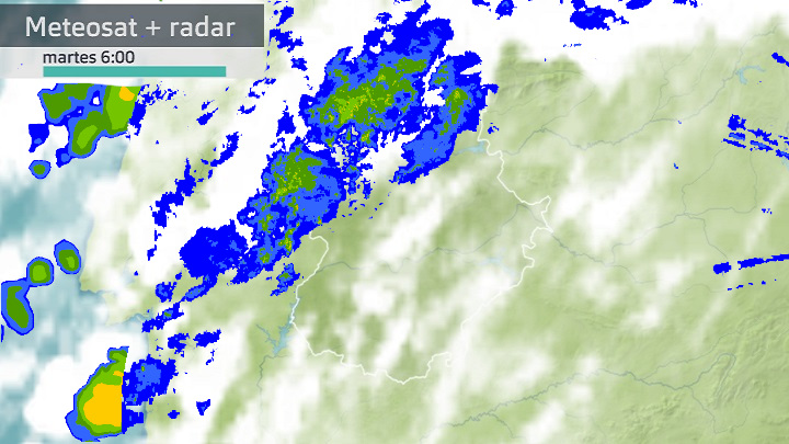 Imagen del Meteosat + radar meteorológico martes 20 de diciembre 6 h.