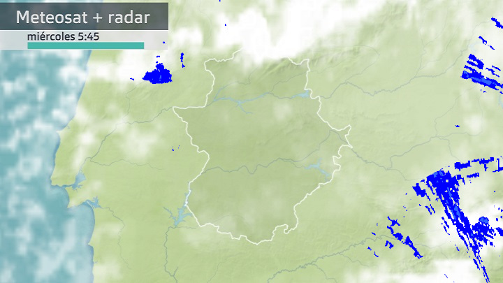 Imagen del Meteosat + radar meteorológico miércoles 18 de enero 5:45 h.