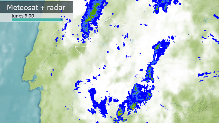 Imagen del Meteosat + radar meteorológico lunes 10 de octubre 6 h.