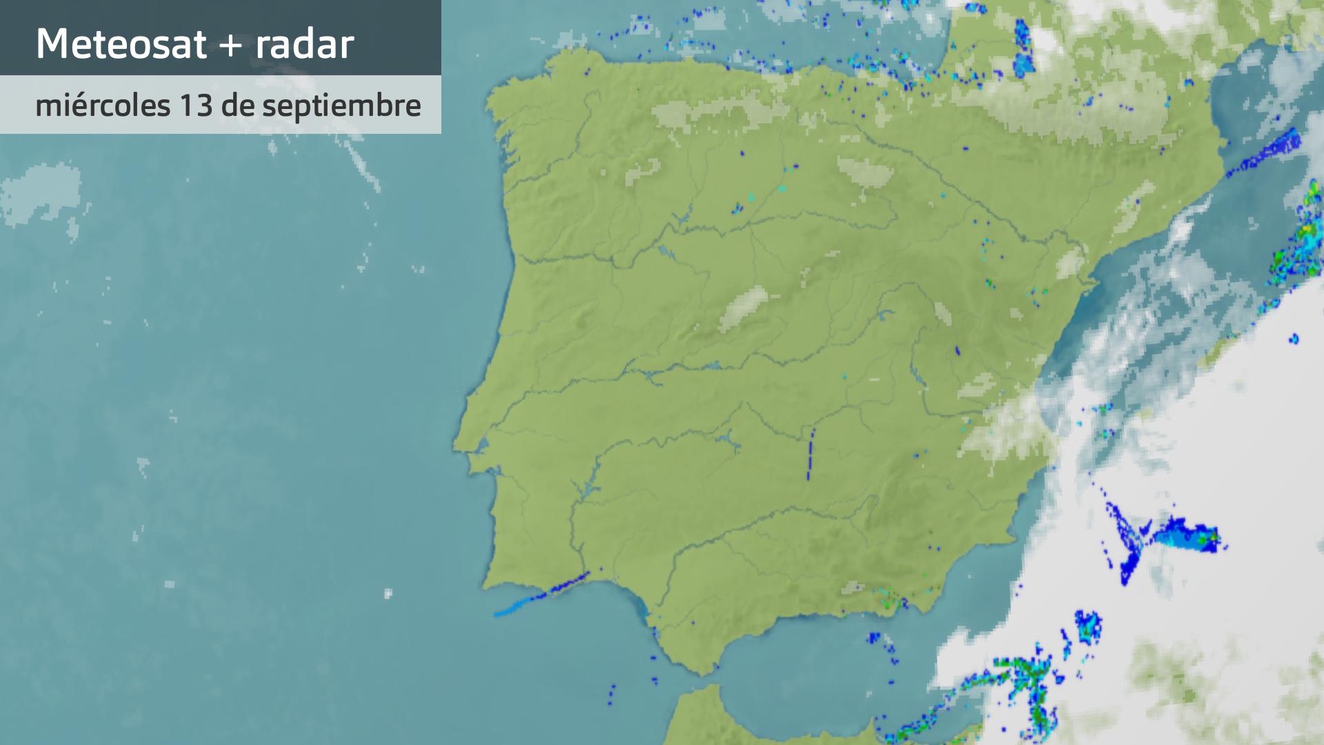 Imagen del Meteosat + radar meteorológico miércoles 13 de septiembre 5:30 h.