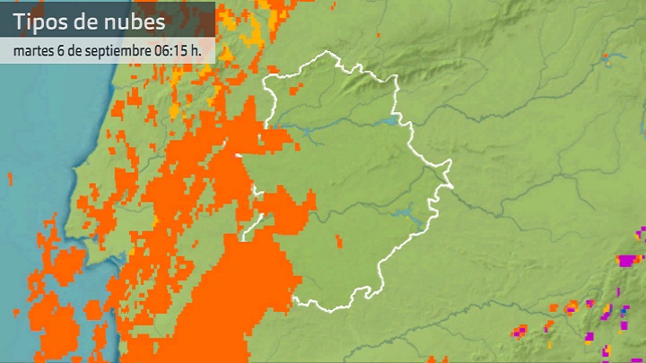 Imagen del Meteosat (tipos de nubes) martes 6 de septiembre 6:15 h.