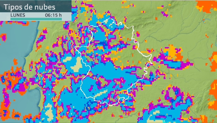 Imagen del Meteosat (tipos de nubes) lunes 11 de octubre 6:15 h.