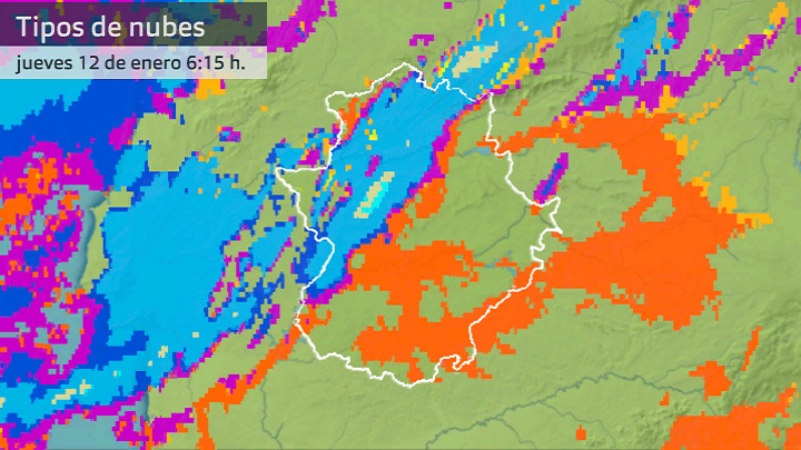 Imagen del Meteosat (tipos de nubes) jueves 12 de enero 6:15 h.