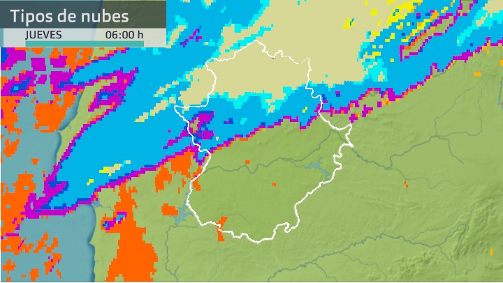 Imagen del Meteosat (tipos de nubes) jueves 21 de octubre 6 h.