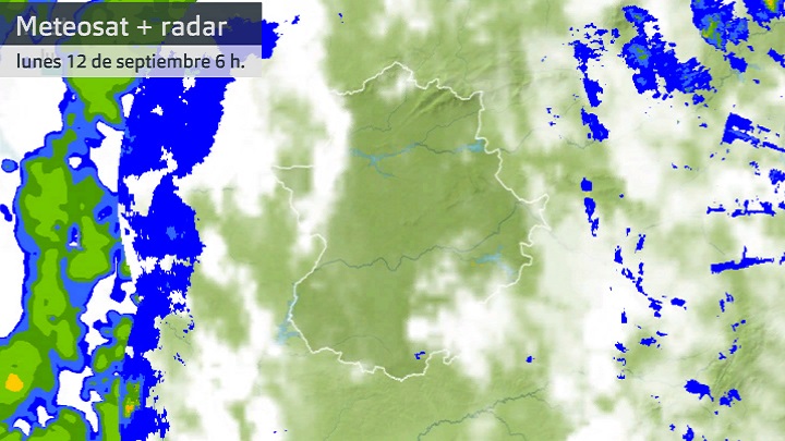Imagen del Meteosat + radar lunes 12 de septiembre 6 h.