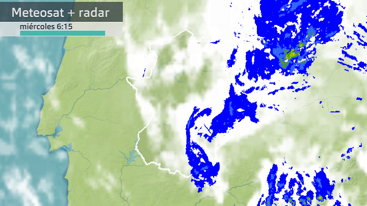 Imagen del Meteosat + radar meteorológico miércoles 20 de abril 6:15 h. 