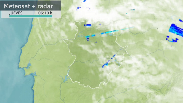 Imagen del Meteosat + radar jueves 8 de abril 6:10 h