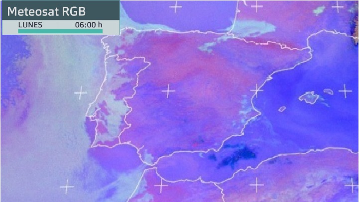 Imagen del Meteosat (Canal RGB) lunes 19 de julio 6 h. Fuente www.eumetsat.int