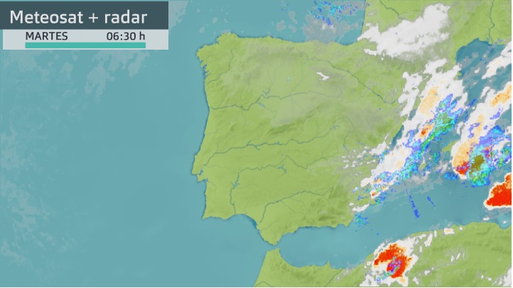 Imagen del Meteosat + radar (Aemet) martes 21 de septiembre 6:30 h
