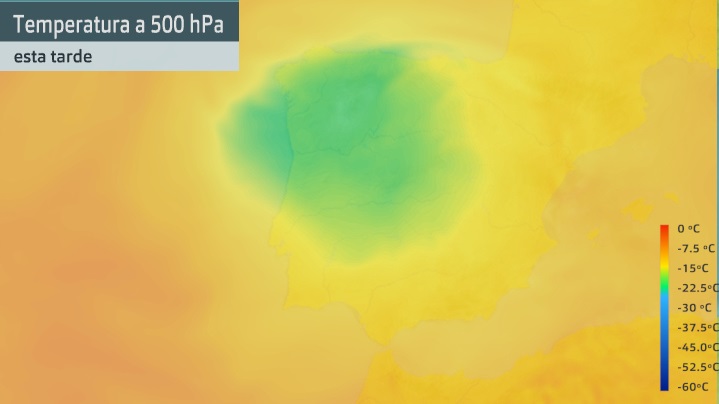 Mapa de temperaturas a 500 hPa (5.500 m aprox.) para la jornada de hoy