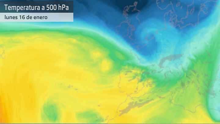 Temperatura a 500 hPa para hoy lunes 16 de enero