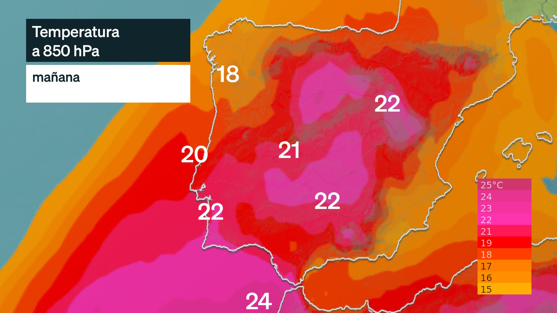 Temperaturas a 1.500 metros (850 hPa)
