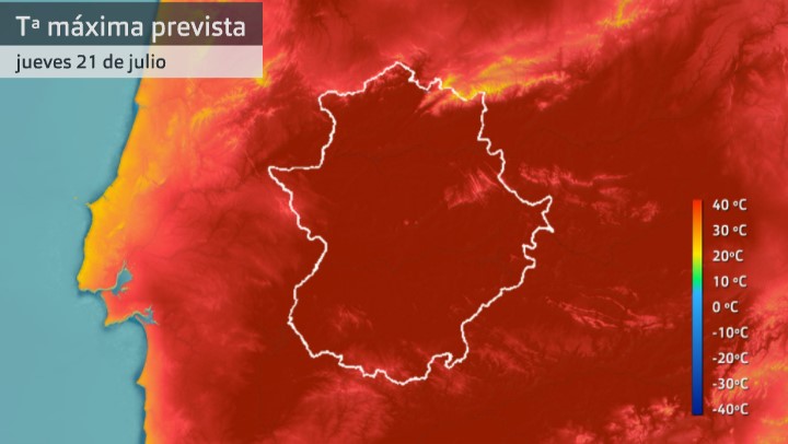 Mapa de temperaturas máximas para el jueves 21 de julio