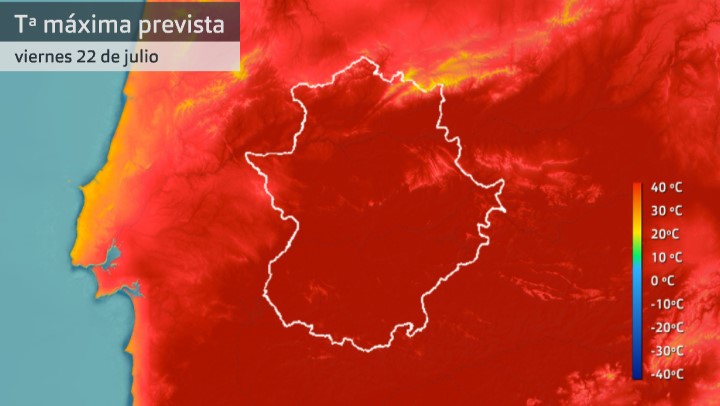 Mapa de temperaturas máximas para el viernes 22 de julio