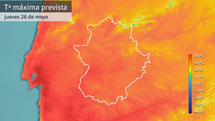 Mapa de temperaturas máximas para el jueves 26 de mayo