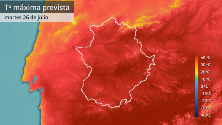 Mapa de temperaturas máximas para el martes 26 de julio
