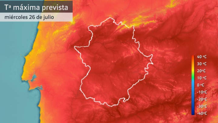 Mapa de temperaturas máximas para el miércoles 27 de julio