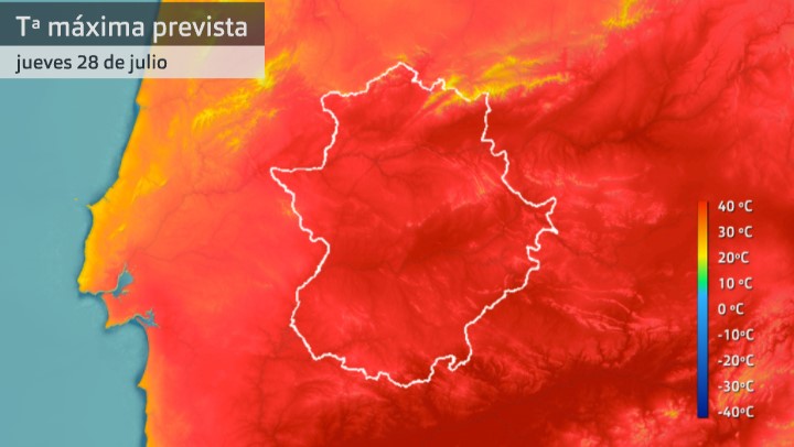 Mapa de temperaturas máximas para el jueves 28 de julio