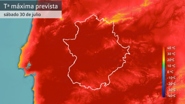 Mapa de temperaturas máximas para el sábado 30 de julio