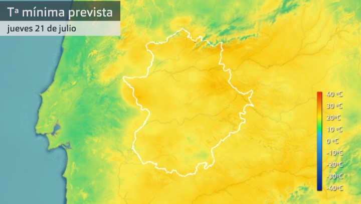 Mapa de temperaturas mínimas para el jueves 21 de julio