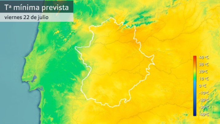 Mapa de temperaturas mínimas para el viernes 22 de julio