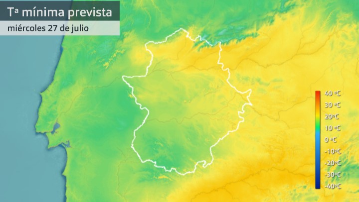 Mapa de temperaturas mínimas para el miércoles 27 de julio