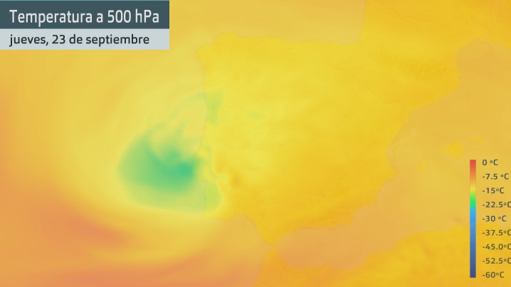 Temperatura a 500 hPa (5.500 m aprox) para hoy jueves 23 de septiembre