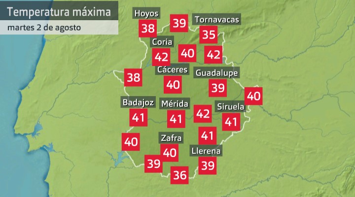 Temperaturas máximas 2 de agosto de 2022.