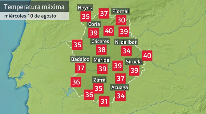 Temperaturas máximas 10 de agosto de 2022.
