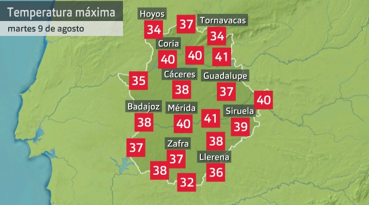 Temperaturas máximas 9 de agosto de 2022.