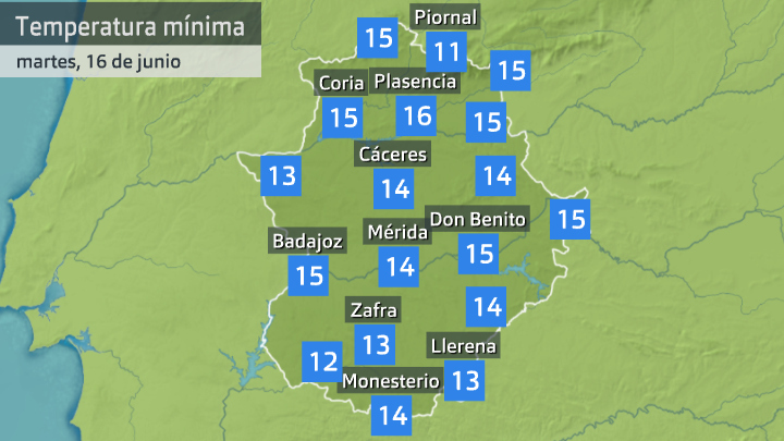 Temperaturas mínimas registradas hoy martes 16 de junio