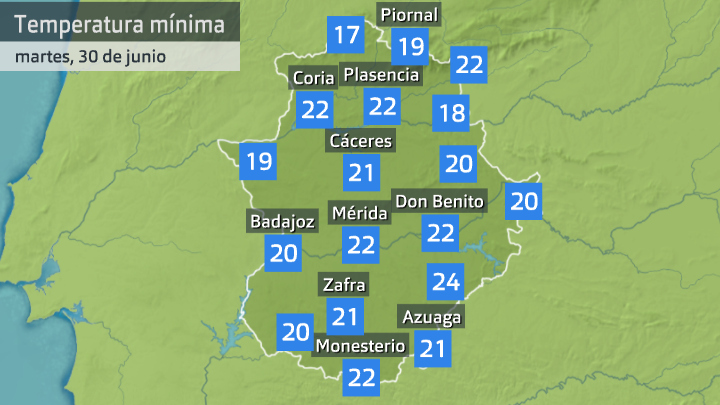 Temperatura mínima. Datos de Aemet y Meteoclimatic