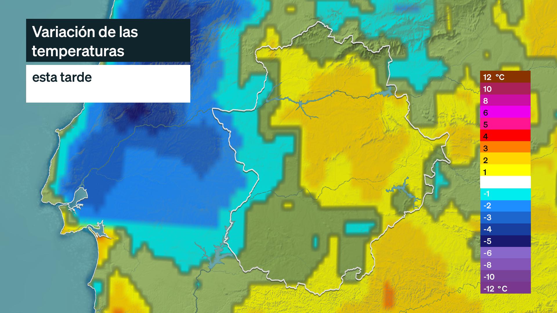 Variación de las temperaturas prevista para hoy martes 7 de julio