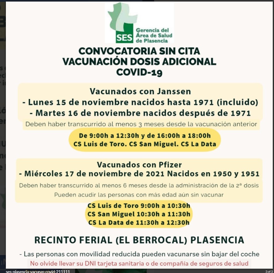 Vacunación con Janssen en Plasencia