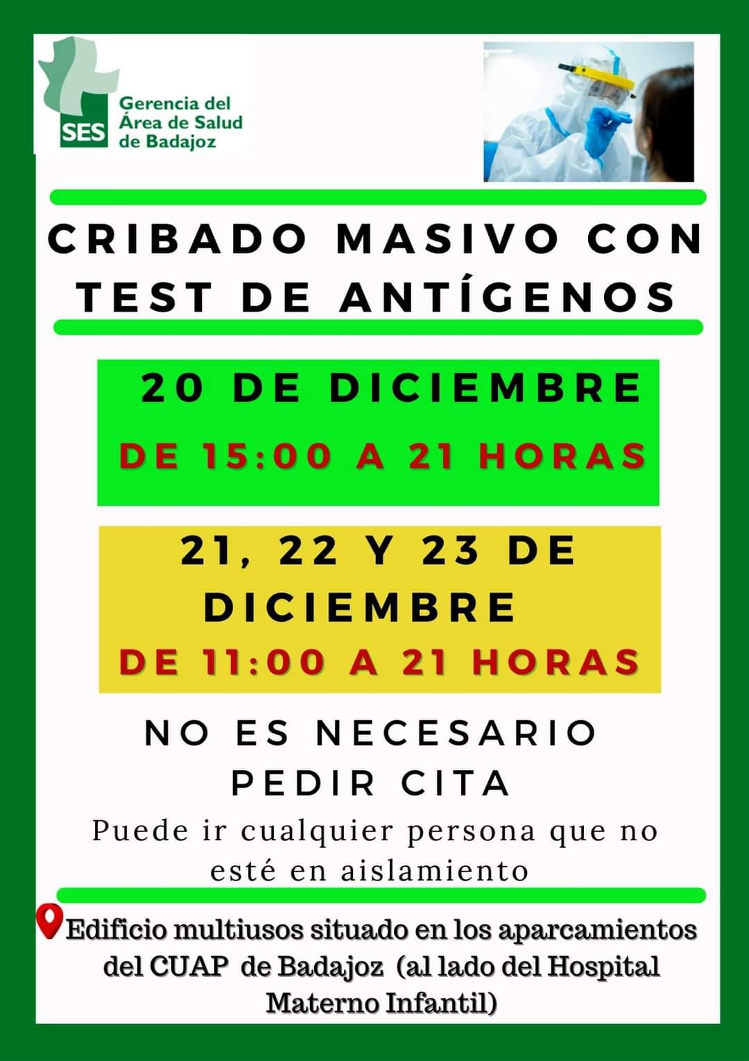 Cartel con la convocatoria del cribado masivo