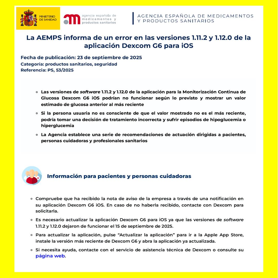 alerta sanitaria fallo dispositivo glucosa