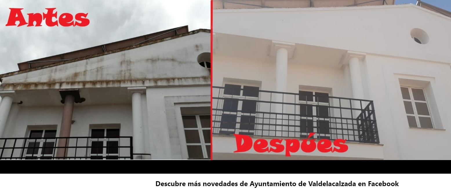 Imagen del Facebook del Ayuntamiento de Valdelacalzada que muestra el antes y el después de la retirada de los nidos