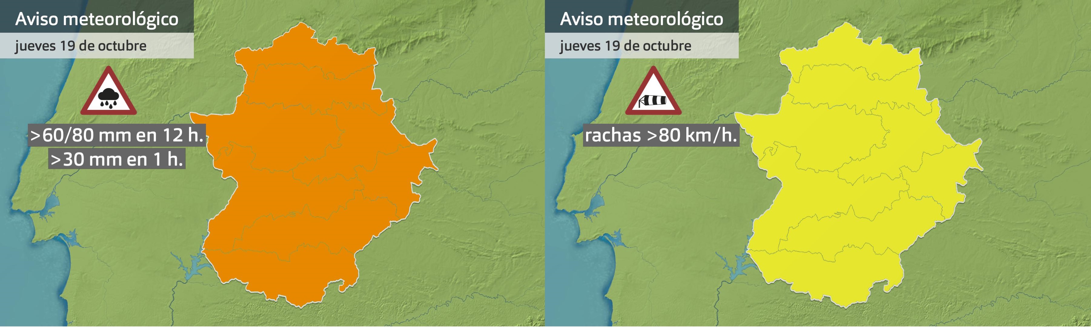 Avisos meteorológicos (Aemet) para hoy jueves 19 de octubre