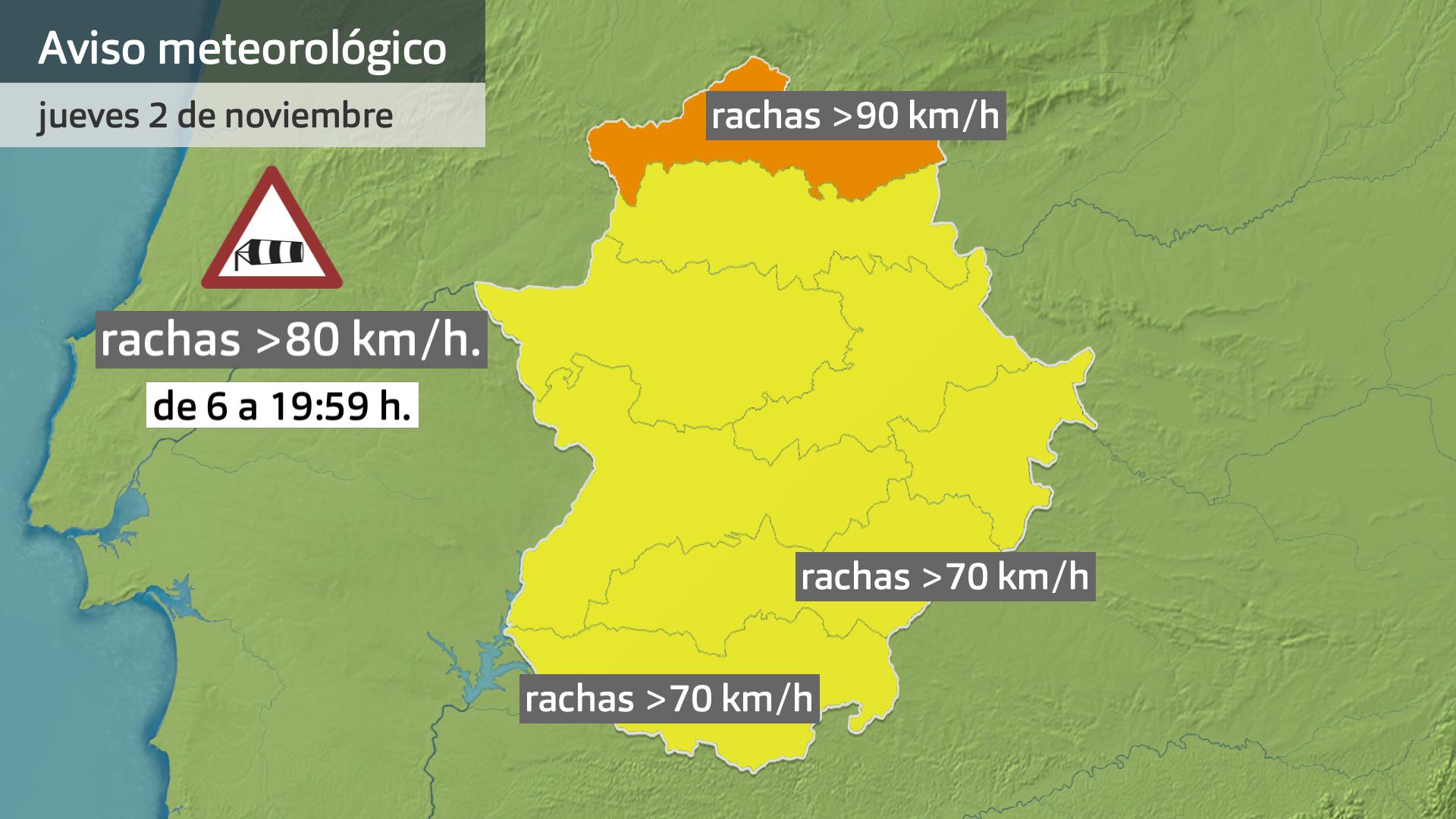 Aviso por viento (Aemet) para hoy jueves 2 de noviembre