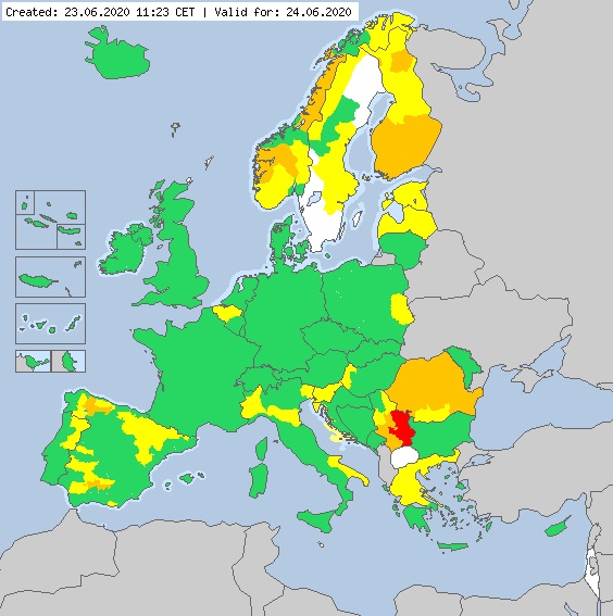 Avisos Europa miércoles 24 de junio www.meteoalarm.eu